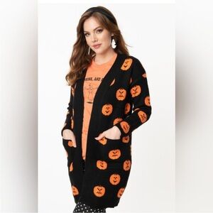 Pumpkin Pattern Black and Orange Women's Sweater